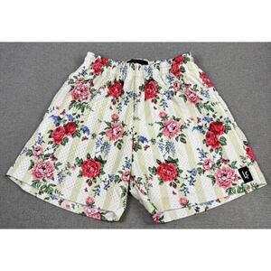 Lost Files LF Floral Mesh Shorts Cream Rose Print Mens Medium 2023